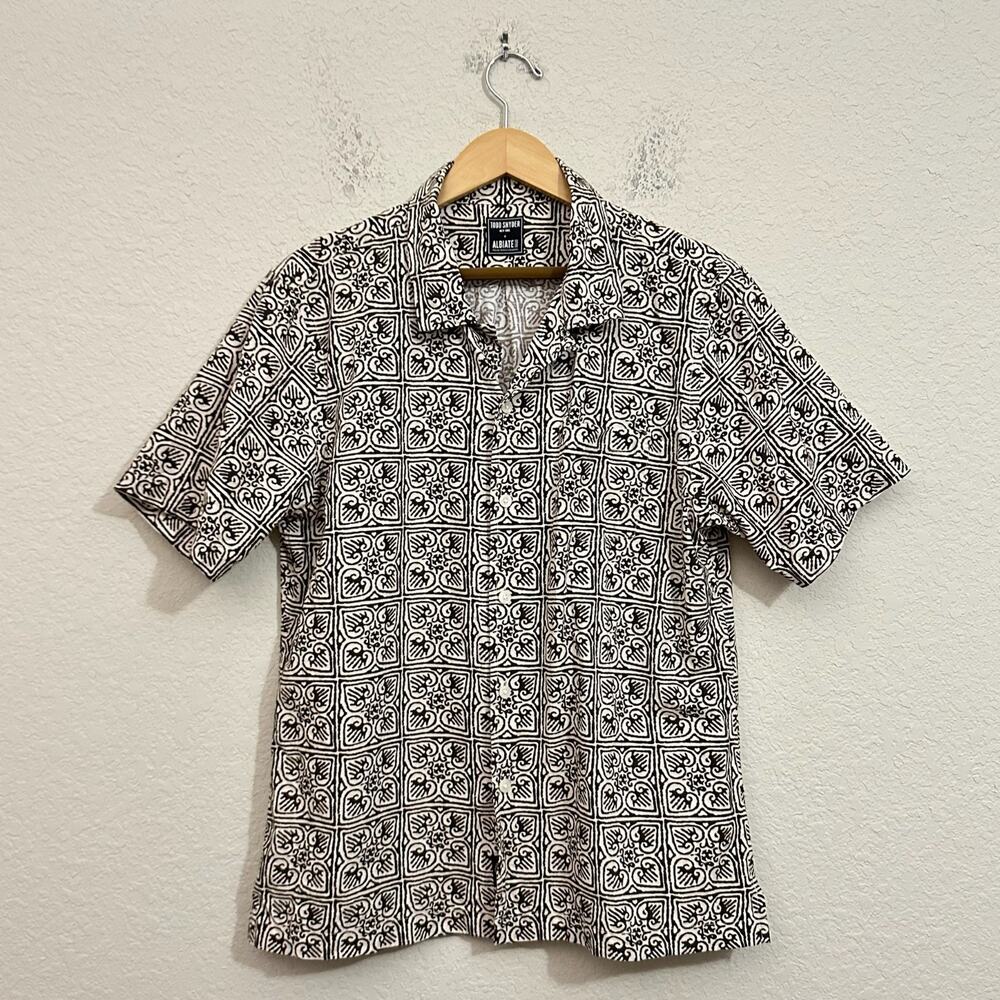 TODD SNYDER X Albiate Camp Shirt Brown Geometric All Over Print Aztec